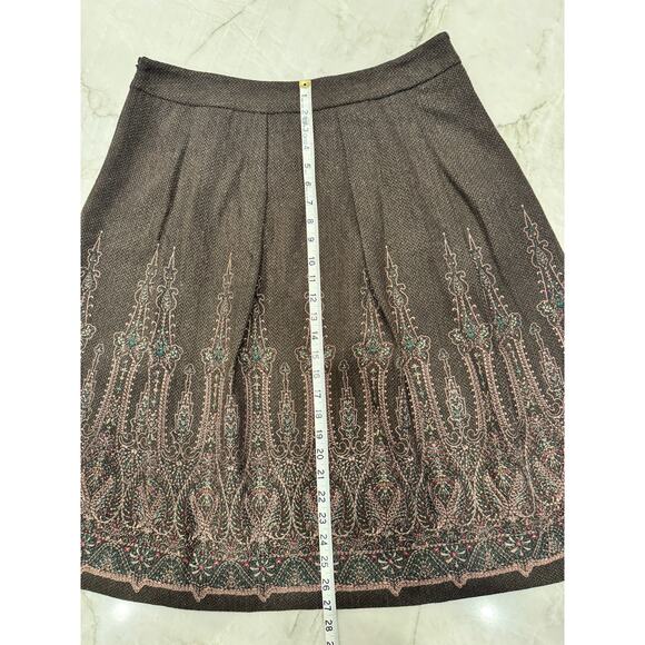 Ann Taylor LOFT Skirt Brown Midi Embroidered A-line Wool Blend Box Pleats Sz 14 - Picture 8 of 9